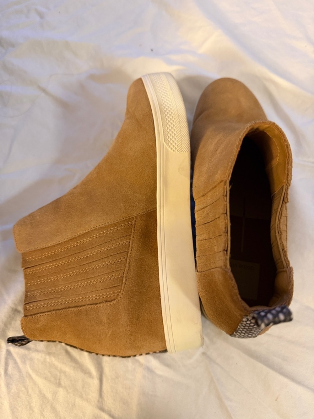 Dolce Vita Tan Suede Ankle Booties with White Sole